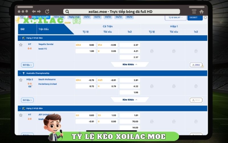 Tỷ lệ kèo Xoilac.moe – cập nhật liên tục và chính xác