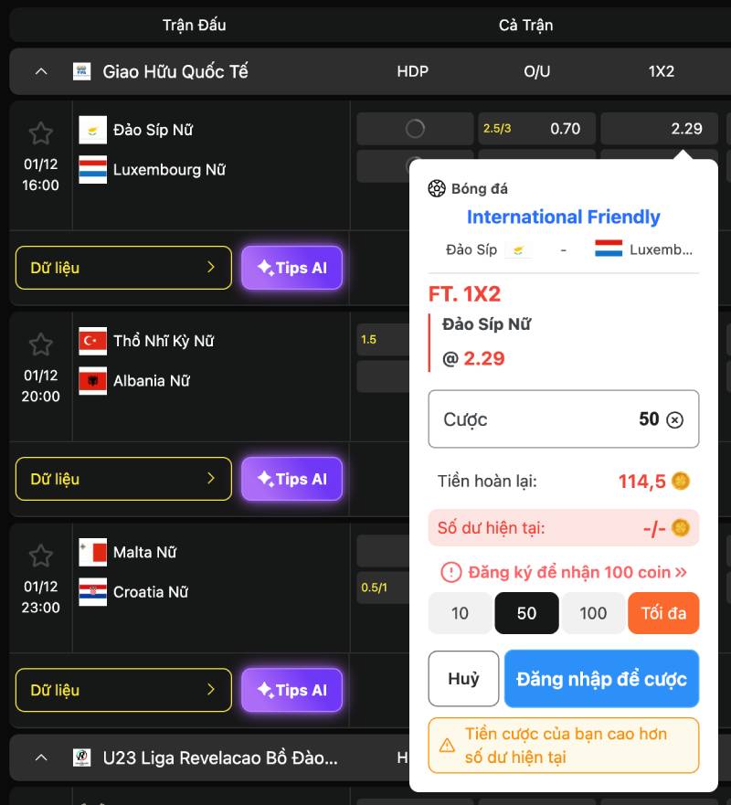 Cách tính tiền kèo tỷ lệ châu âu