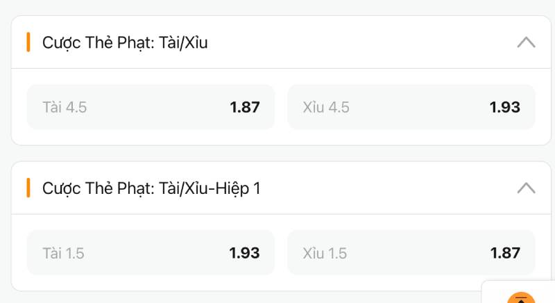 Kèo tài xỉu thẻ phạt